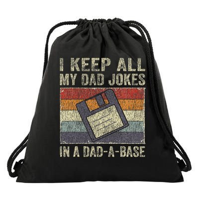 I Keep All My Dad Jokes In A Dad A Base Vintage Father Dad Drawstring Bag