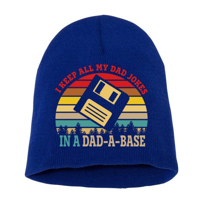 I Keep All My Dad Jokes In A Dadgiftagiftbase Vintage Fathers Day Gift Short Acrylic Beanie