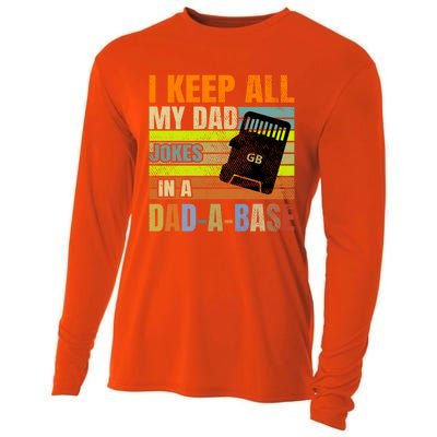 I Keep All My Dad Jokes In A Dadgiftagiftbase Vintage Fathers Day Gift Cooling Performance Long Sleeve Crew