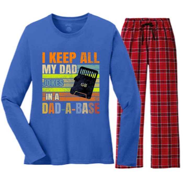 I Keep All My Dad Jokes In A Dadgiftagiftbase Vintage Fathers Day Gift Women's Long Sleeve Flannel Pajama Set 