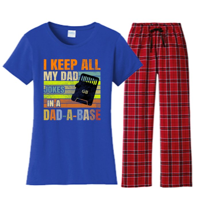 I Keep All My Dad Jokes In A Dadgiftagiftbase Vintage Fathers Day Gift Women's Flannel Pajama Set