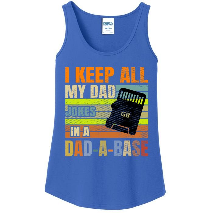 I Keep All My Dad Jokes In A Dadgiftagiftbase Vintage Fathers Day Gift Ladies Essential Tank