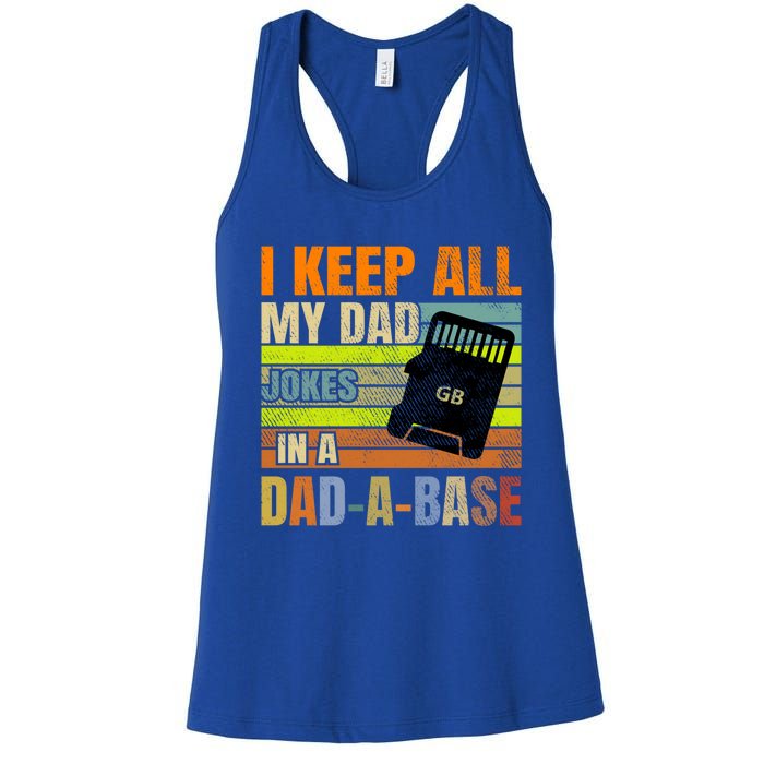 I Keep All My Dad Jokes In A Dadgiftagiftbase Vintage Fathers Day Gift Women's Racerback Tank