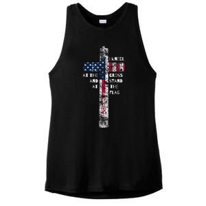 I Kneel At The Cross And Stand At The Flag Men Women Ladies PosiCharge Tri-Blend Wicking Tank