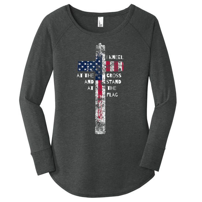 I Kneel At The Cross And Stand At The Flag Men Women Women's Perfect Tri Tunic Long Sleeve Shirt