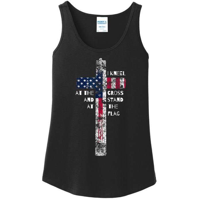 I Kneel At The Cross And Stand At The Flag Men Women Ladies Essential Tank