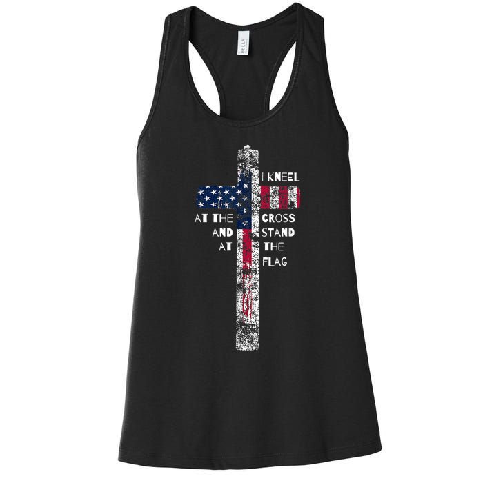 I Kneel At The Cross And Stand At The Flag Men Women Women's Racerback Tank