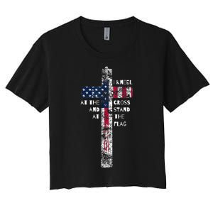 I Kneel At The Cross And Stand At The Flag Men Women Women's Crop Top Tee