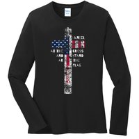 I Kneel At The Cross And Stand At The Flag Men Women Ladies Long Sleeve Shirt