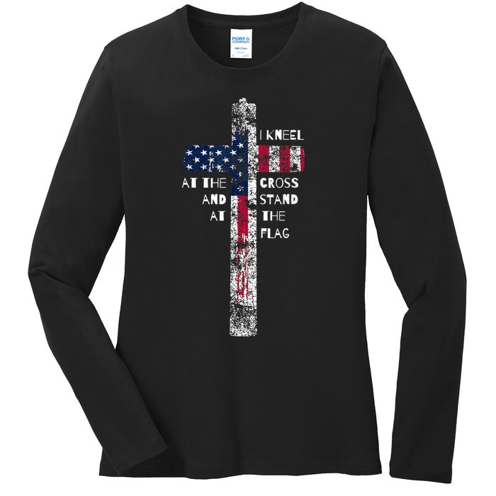 I Kneel At The Cross And Stand At The Flag Men Women Ladies Long Sleeve Shirt