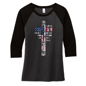 I Kneel At The Cross And Stand At The Flag Men Women Women's Tri-Blend 3/4-Sleeve Raglan Shirt