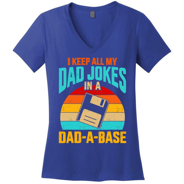 I Keep All My Dad Jokes In A Dadgiftagiftbase Vintage Fathers Day Meaningful Gif Women's V-Neck T-Shirt