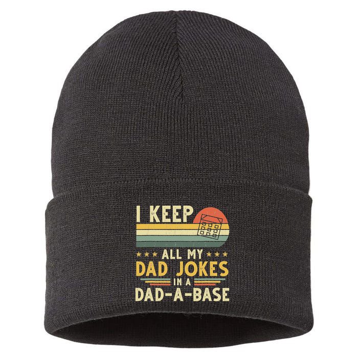 I Keep All My Dad Jokes In A Dad-A-Base Fathers Day Sustainable Knit Beanie