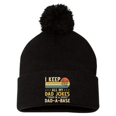 I Keep All My Dad Jokes In A Dad-A-Base Fathers Day Pom Pom 12in Knit Beanie