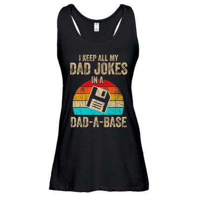 I Keep All My Dad Jokes In A Dadabase Vintage Fathers Day Ladies Essential Flowy Tank
