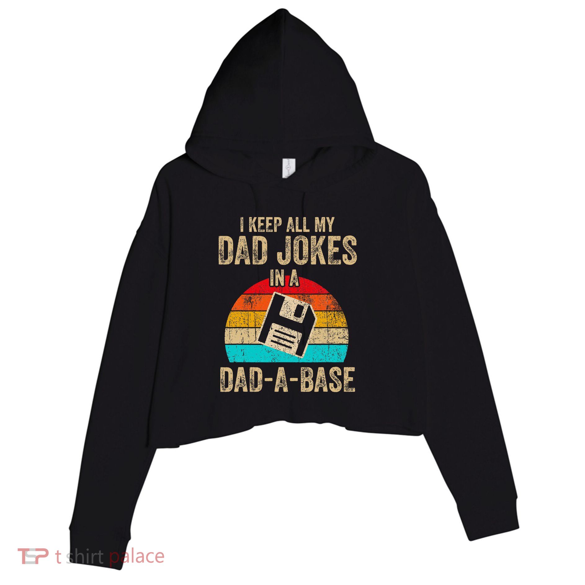 I Keep All My Dad Jokes In A Dadabase Vintage Fathers Day Crop Fleece Hoodie