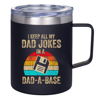 I Keep All My Dad Jokes In A Dadabase Vintage Fathers Day 12oz Stainless Steel Coffee Mug