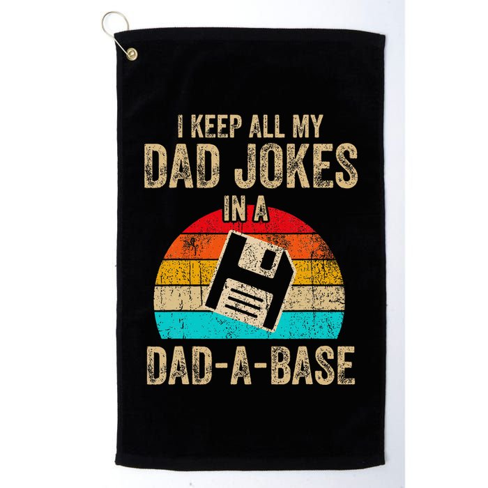 I Keep All My Dad Jokes In A Dadabase Vintage Fathers Day Golf Towel