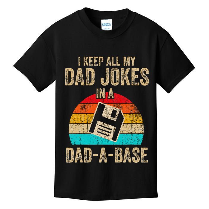 I Keep All My Dad Jokes In A Dadabase Vintage Fathers Day Kids T-Shirt