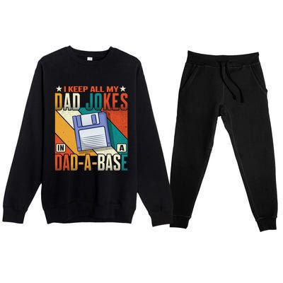 I Keep All My Dad Jokes In A Dadgiftagiftbase Vintage Fathers Day Great Gift Premium Crewneck Sweatsuit Set