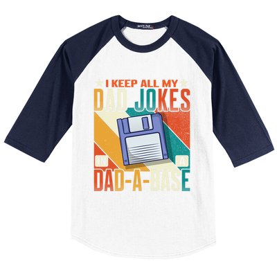 I Keep All My Dad Jokes In A Dadgiftagiftbase Vintage Fathers Day Great Gift Baseball Sleeve Shirt