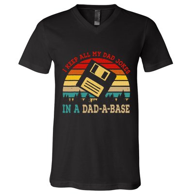 I Keep All My Dad Jokes In A Dad A Base Fathers Day Gift V-Neck T-Shirt