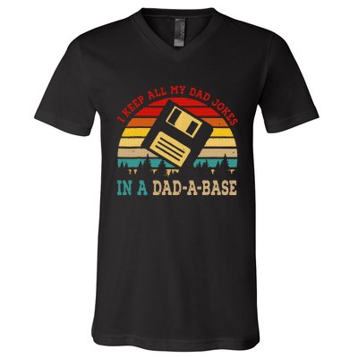 I Keep All My Dad Jokes In A Dad A Base Fathers Day Gift V-Neck T-Shirt