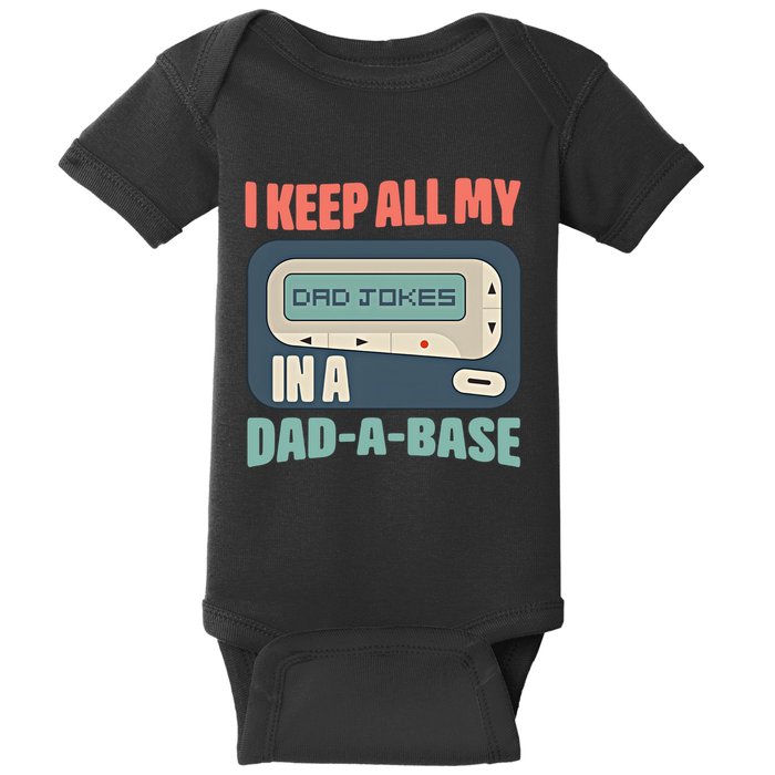 I Keep All My Dad Jokes In A Dad A Base Dad Jokes Funny Dad Father's Day Baby Bodysuit