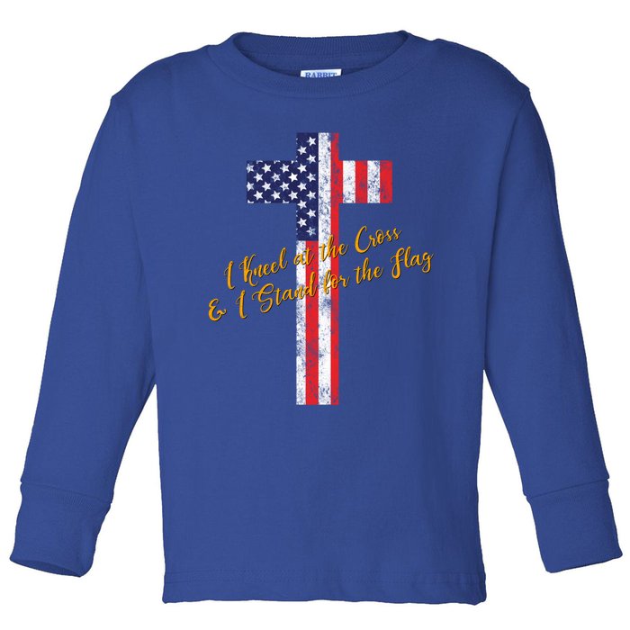 I Kneel At The Cross And Stand For The Flag Vintage Gift Toddler Long Sleeve Shirt