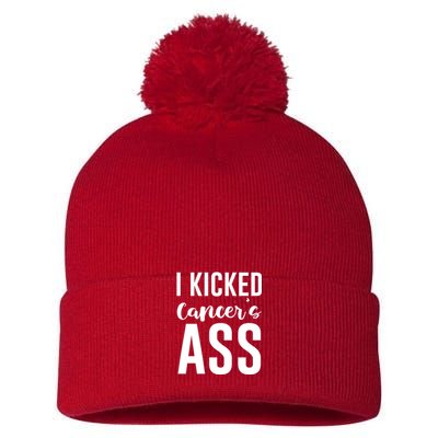 I Kicked Cancers Ass Pom Pom 12in Knit Beanie