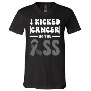 I Kicked Cancer In The Ass Melanoma Skin Cancer Awareness V-Neck T-Shirt