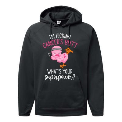 Im Kicking Cancers Butt Breast Cancer Awareness Supporter Performance Fleece Hoodie