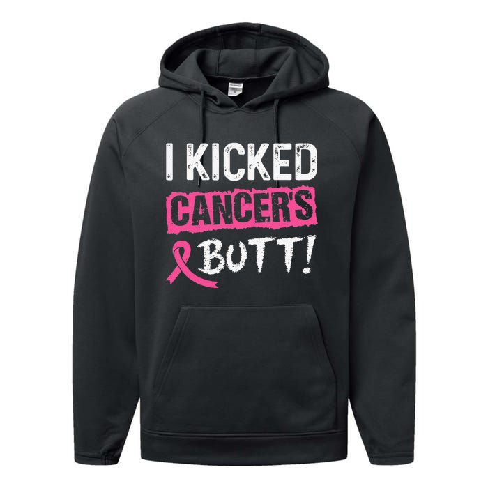 I Kicked Cancer's Butt Pink Ribbon Breast Cancer Awareness Performance Fleece Hoodie