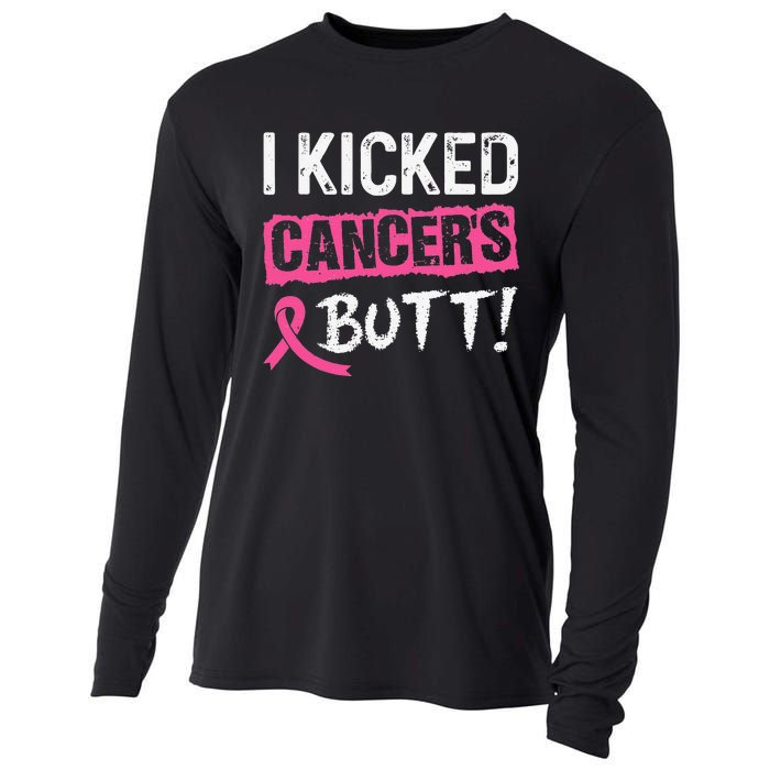 I Kicked Cancer's Butt Pink Ribbon Breast Cancer Awareness Cooling Performance Long Sleeve Crew