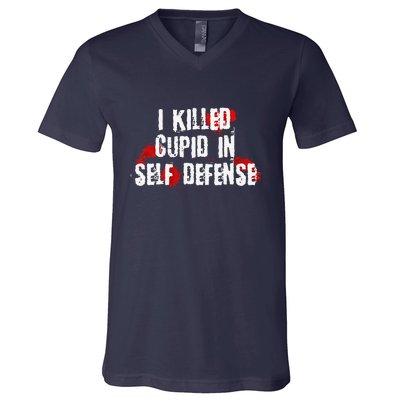 I Killed Cupid In Self Defense Funny Valentine's Day V-Neck T-Shirt