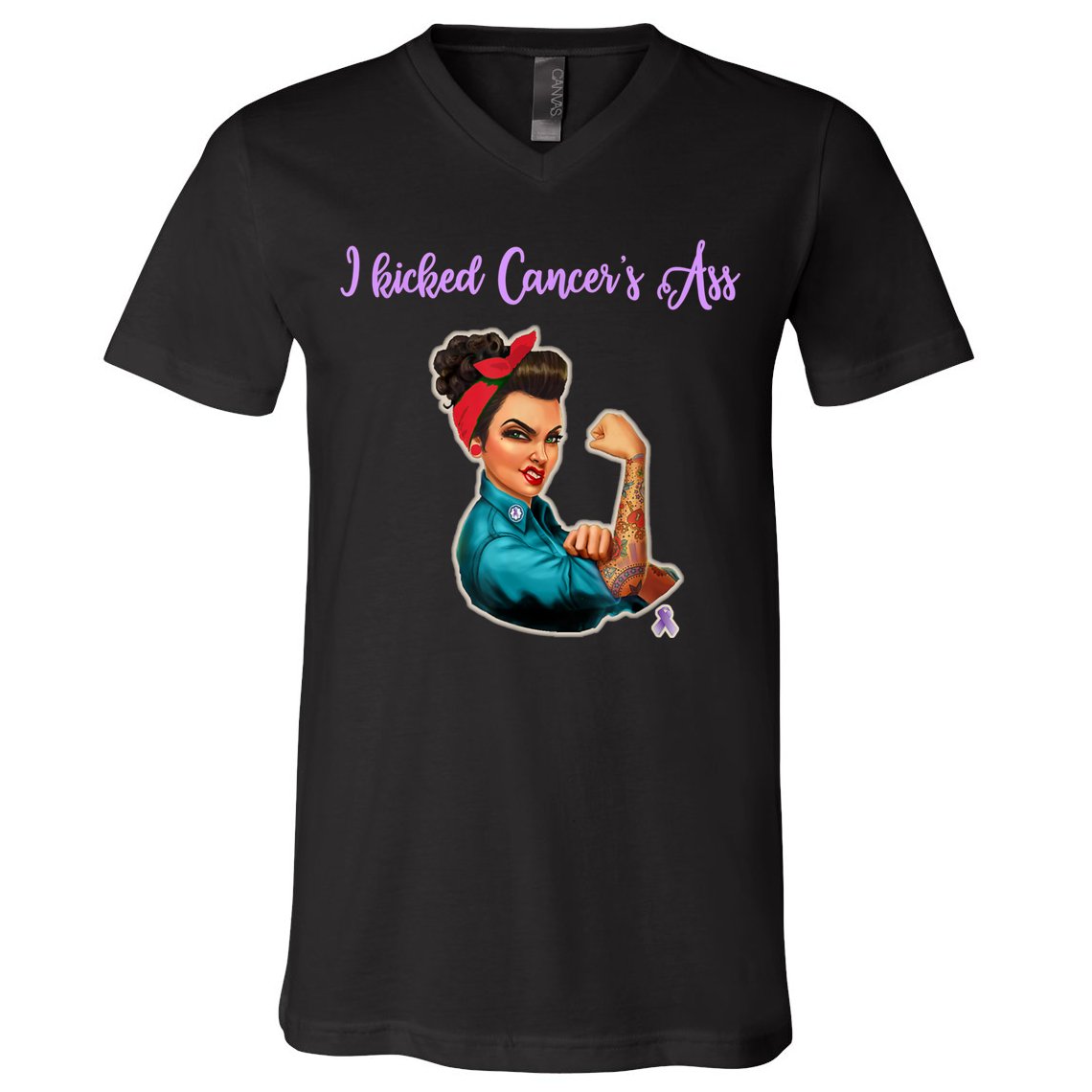 I Kicked Cancers Ass Cancer Survivors V-Neck T-Shirt