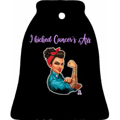 I Kicked Cancers Ass Cancer Survivors Ceramic Bell Ornament