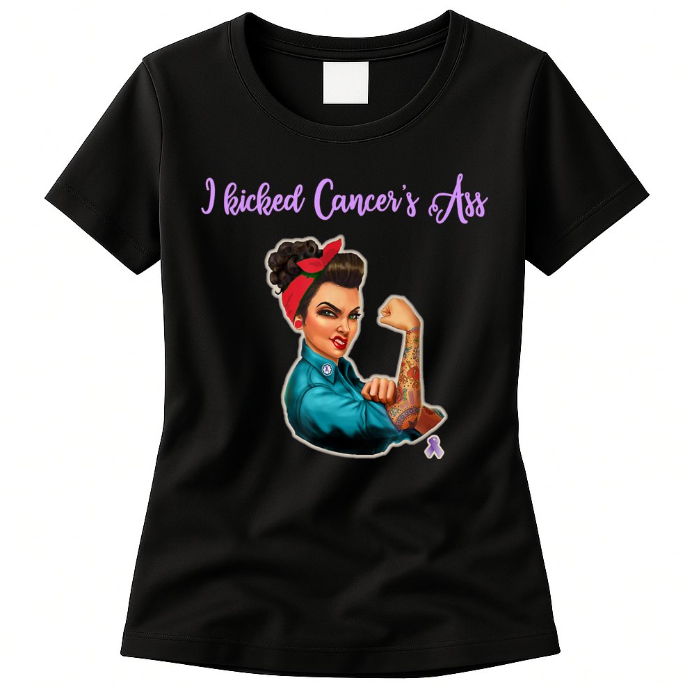 I Kicked Cancers Ass Cancer Survivors Womens T-Shirt