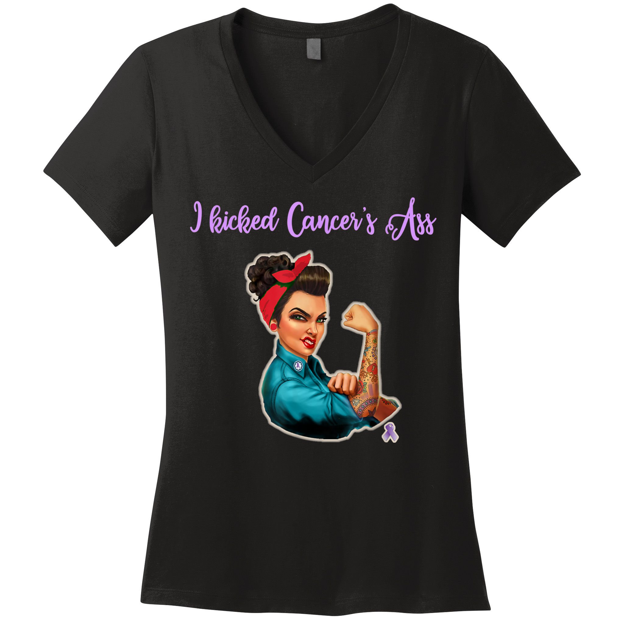 I Kicked Cancers Ass Cancer Survivors Women's V-Neck T-Shirt