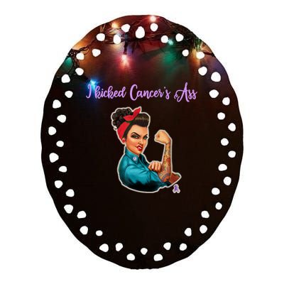 I Kicked Cancers Ass Cancer Survivors Ceramic Oval Ornament