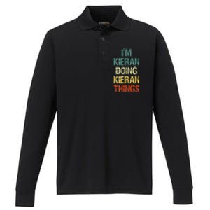 IM Kieran Doing Kieran Things Personalized First Name Gift Performance Long Sleeve Polo