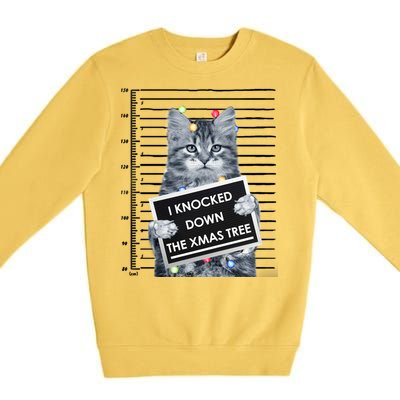 I Knocked Down The Xmas Tree Funny Christmas Kitty Cat Lover Cool Gift Premium Crewneck Sweatshirt