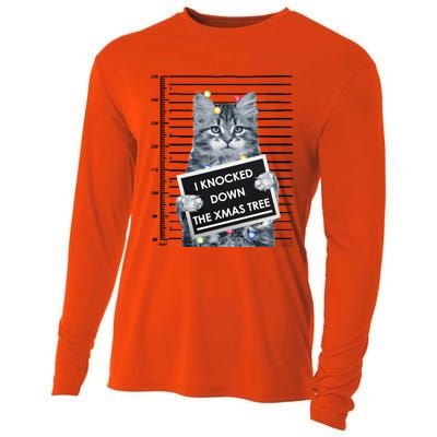 I Knocked Down The Xmas Tree Funny Christmas Kitty Cat Lover Cool Gift Cooling Performance Long Sleeve Crew