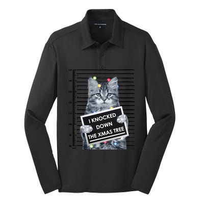 I Knocked Down The Xmas Tree Funny Christmas Kitty Cat Lover Cool Gift Silk Touch Performance Long Sleeve Polo