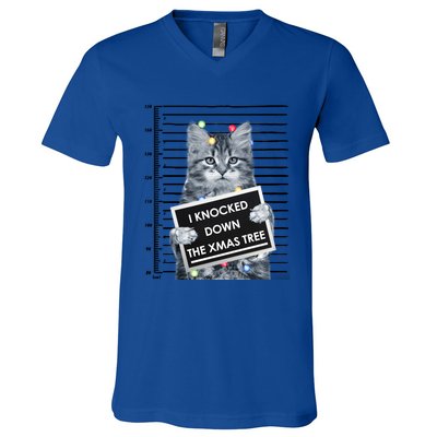 I Knocked Down The Xmas Tree Funny Christmas Kitty Cat Lover Cool Gift V-Neck T-Shirt