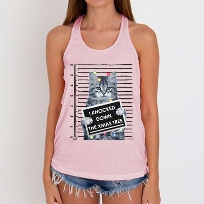 I Knocked Down The Xmas Tree Funny Christmas Kitty Cat Lover Gift Women's Knotted Racerback Tank