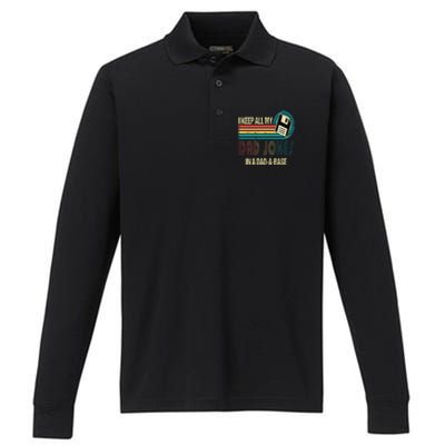 I Keep Dad Jokes In A Dad A Base Funny Fathers Day Performance Long Sleeve Polo