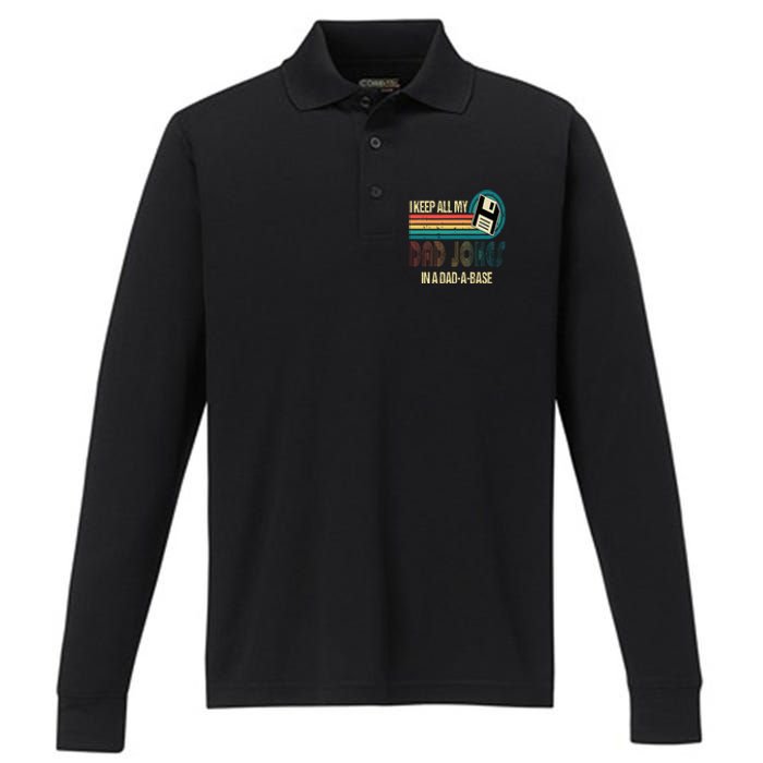 I Keep Dad Jokes In A Dad A Base Funny Fathers Day Performance Long Sleeve Polo