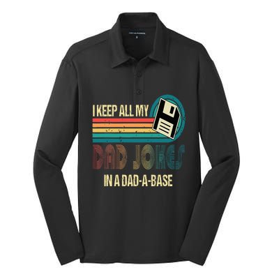 I Keep Dad Jokes In A Dad A Base Funny Fathers Day Silk Touch Performance Long Sleeve Polo