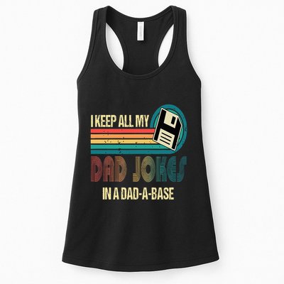 I Keep Dad Jokes In A Dad A Base Funny Fathers Day Womens Tank Top